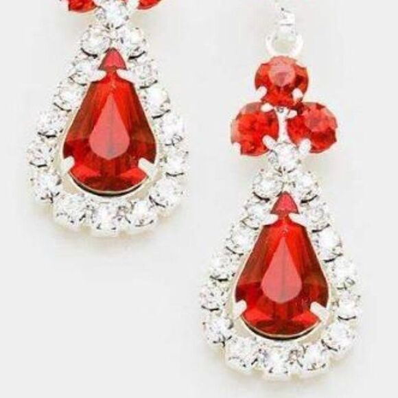 5/$25 Red Crystals & Silver Pave Trim Earrings - Picture 5 of 7